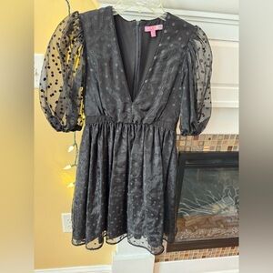 LDT Black Swiss Polka Dot Georgette Mini Cocktail Dress Size 0